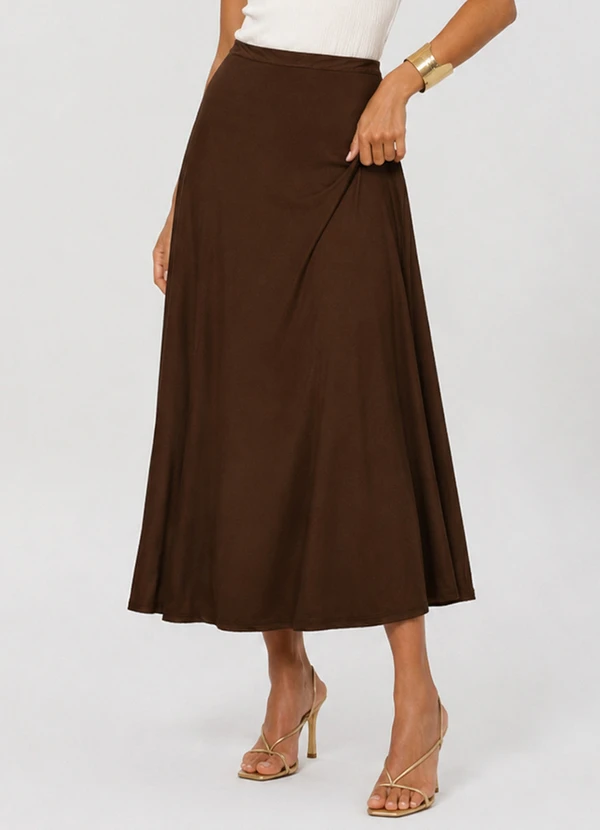 Dianna - Saia Feminina Midi Evase Marrom