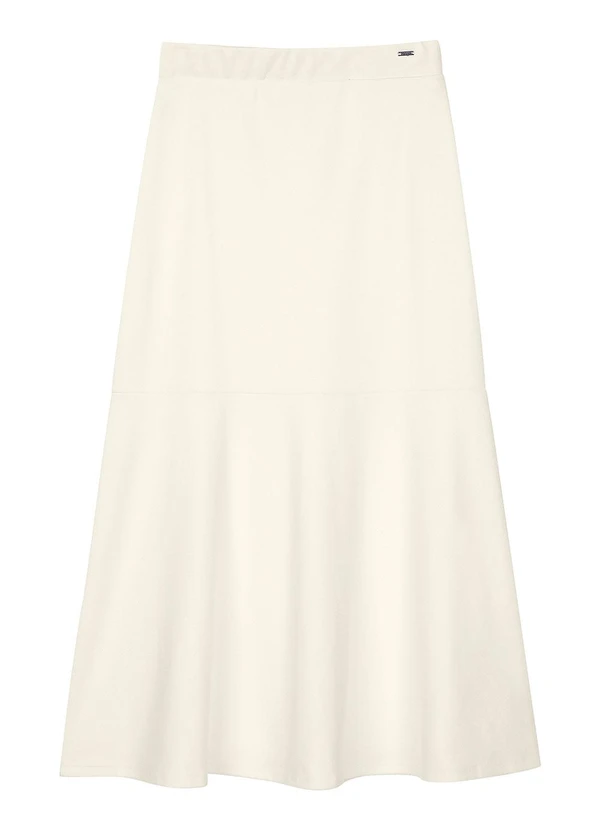 Marialícia - Saia Feminina Midi Evasê Moletom Bege 5