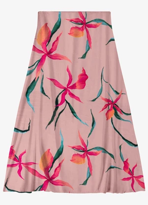 Endless - Saia Feminina Midi Evasê Rosa - ENDLESS