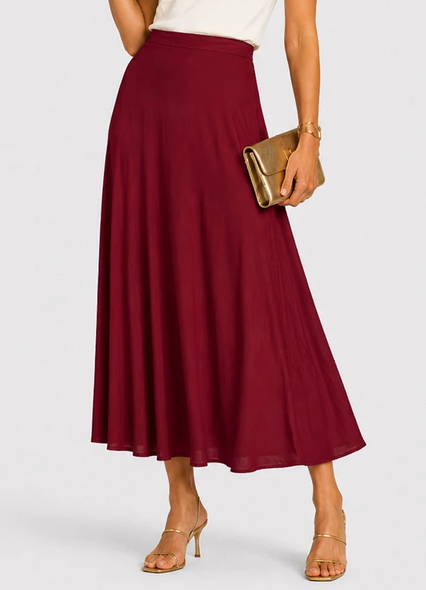 Dianna - Saia Feminina Midi Evase Vermelho