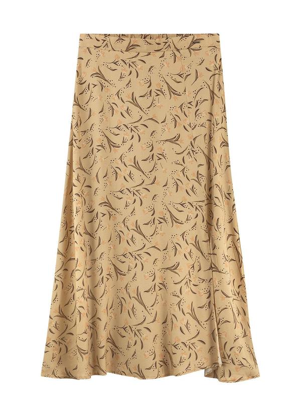 Marialícia - Saia Feminina Midi Florida Bege