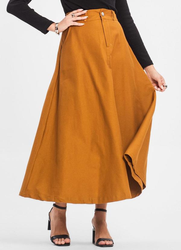 Select - Saia Feminina Midi Godê Sarja com Bolso Marrom