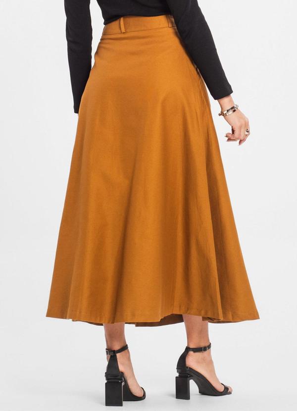 Select - Saia Feminina Midi Godê Sarja com Bolso Marrom 2