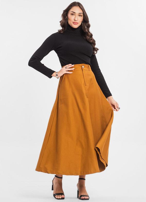 Select - Saia Feminina Midi Godê Sarja com Bolso Marrom 3
