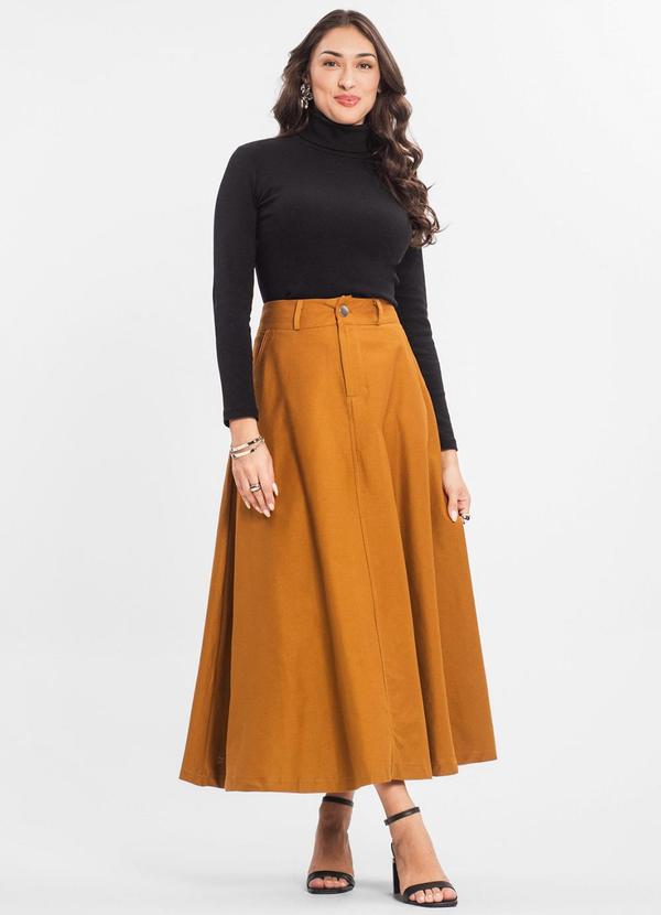 Select - Saia Feminina Midi Godê Sarja com Bolso Marrom 4