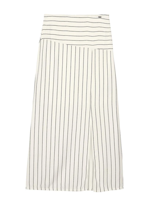 Marialícia - Saia Feminina Midi Listrada com Fenda Bege 4