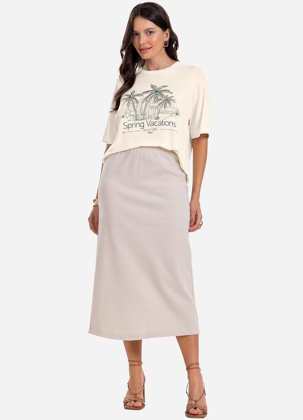 Rovitex - Saia Feminina Midi Malhão Bege 2