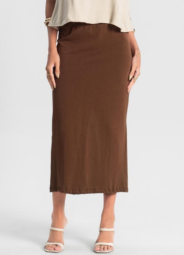 Rovitex - Saia Feminina Midi Malhão Marrom