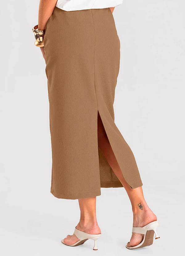 Dianna - Saia Feminina Midi Marrom 2