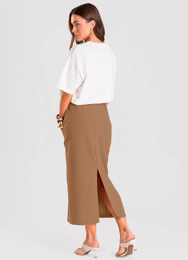Dianna - Saia Feminina Midi Marrom 4