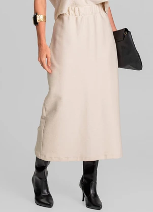 Dianna - Saia Feminina Midi Moletinho Texturizado Bege - DIANNA