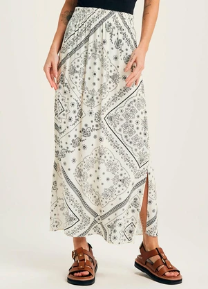 Marialícia - Saia Feminina Midi Padronagem Floral Bege - MARIALÍCIA