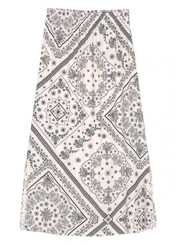 Marialícia - Saia Feminina Midi Padronagem Floral Bege 3