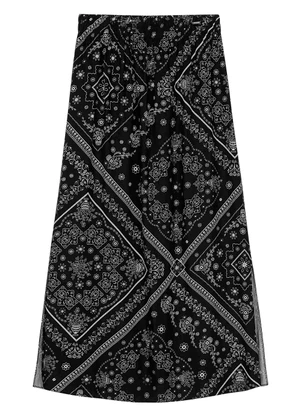 Marialícia - Saia Feminina Midi Padronagem Floral Preto - MARIALÍCIA