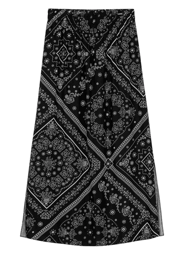 Marialícia - Saia Feminina Midi Padronagem Floral Preto