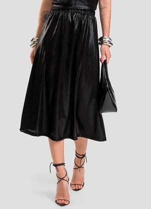 Dianna - Saia Feminina Midi Plissada Preto - DIANNA