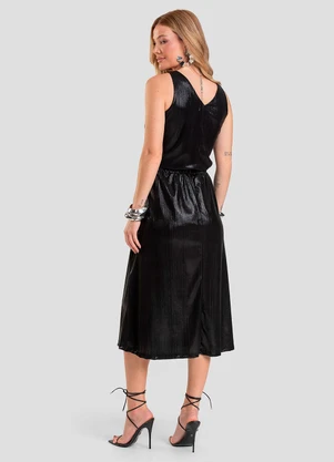 Dianna - Saia Feminina Midi Plissada Preto - DIANNA