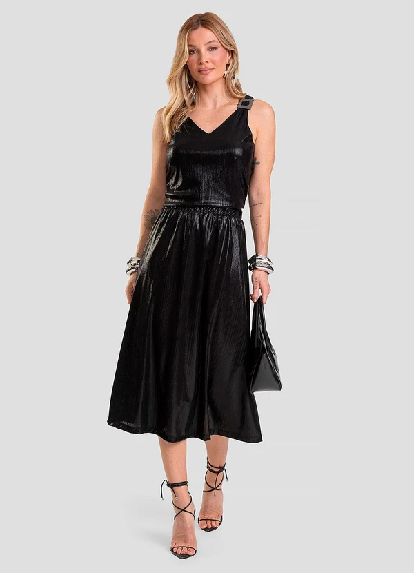 Dianna - Saia Feminina Midi Plissada Preto 3