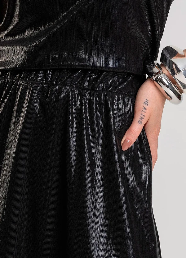 Dianna - Saia Feminina Midi Plissada Preto 4