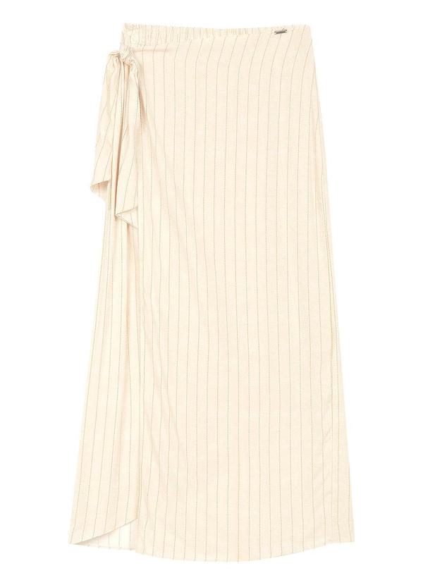 Marialícia - Saia Feminina Midi Transpassada Listrada Bege 3