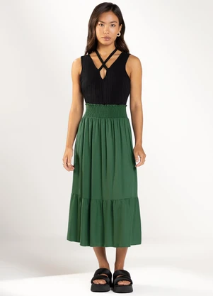 Marialícia - Saia Feminina Midi Verde - MARIALÍCIA