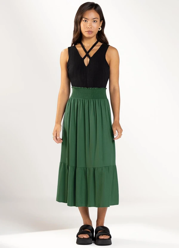 Marialícia - Saia Feminina Midi Verde 2