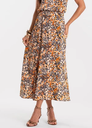 Rovitex - Saia Feminina Midi Viscose Kyhara Estampa Bege - ROVITEX