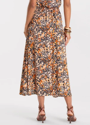 Rovitex - Saia Feminina Midi Viscose Kyhara Estampa Bege - ROVITEX