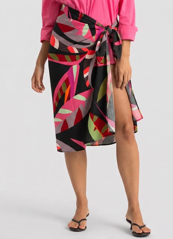 Dianna - Saia Feminina Pareo Estampada Preto