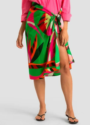 Dianna - Saia Feminina Pareo Estampada Verde - DIANNA