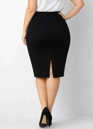 Rovitex - Saia Feminina Plus Size em Bengaline Preto - ROVITEX