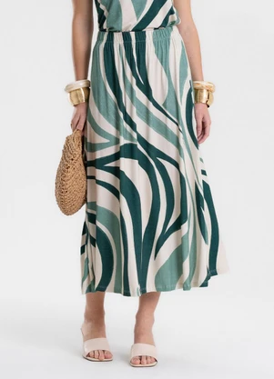 Endless - Saia Feminina Super Midi Evasê Estampada Verde - ENDLESS