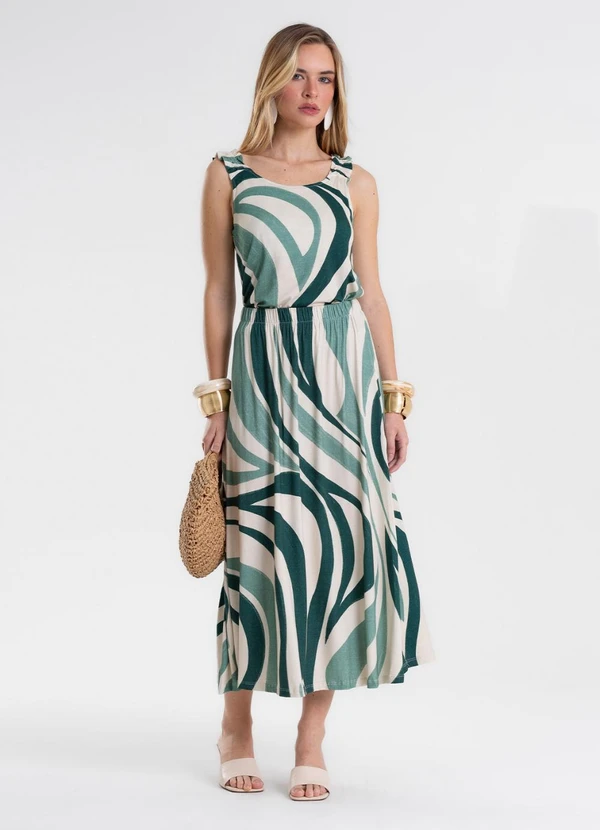 Endless - Saia Feminina Super Midi Evasê Estampada Verde