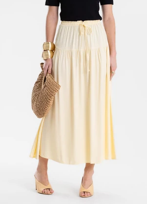 Endless - Saia Feminina Super Midi Evasê Lisa Amarelo - ENDLESS