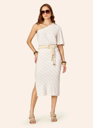 Endless - Saia Feminina Super Midi Viscolinho Lurex Bege - ENDLESS