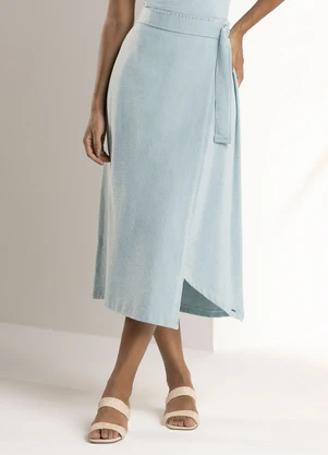 Marialícia - Saia Feminina Transpassada Azul - MARIALÍCIA