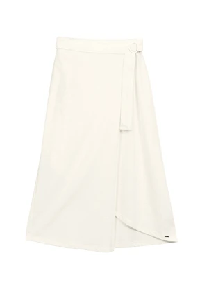 Marialícia - Saia Feminina Transpassada Bege - MARIALÍCIA