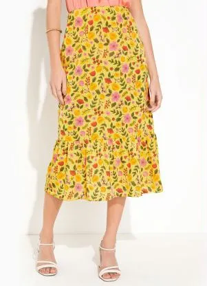 Rosalie - Saia Floral Amarelo com Babado - ROSALIE