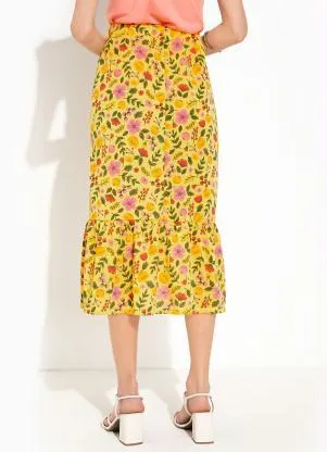 Rosalie - Saia Floral Amarelo com Babado - ROSALIE