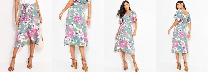 Saia Floral Artstico em Malha de Viscose