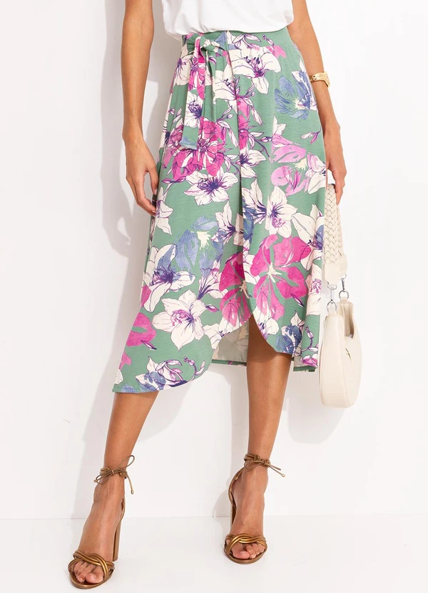 Quintess - Saia Floral Artístico em Malha de Viscose
