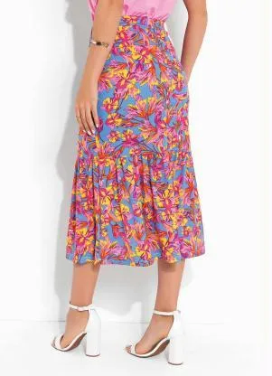 Rosalie - Saia Floral Azul com Babado - ROSALIE