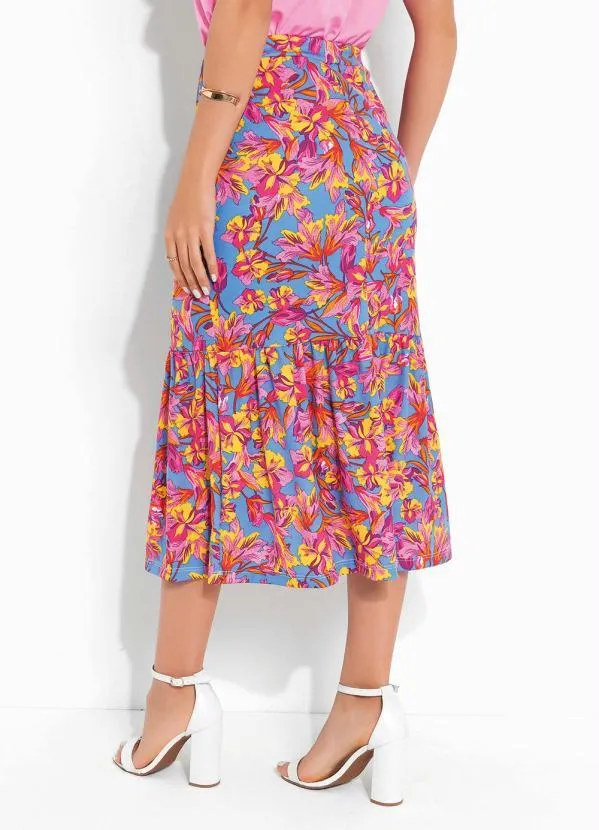 Rosalie - Saia Floral Azul com Babado 2