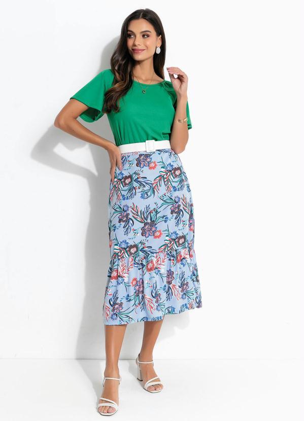 Outlet - Saia Floral Azul com Babado 3