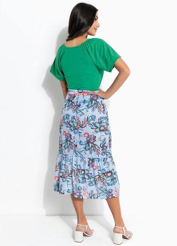 Outlet - Saia Floral Azul com Babado 4