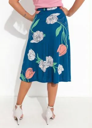 Outlet - Saia Floral Azul com Bolsos - OUTLET