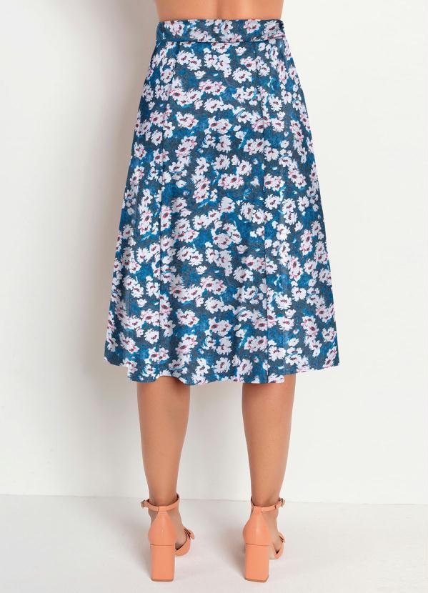 Rosalie - Saia Floral Azul com Bolsos 2