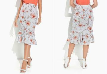 Saia Floral Azul com Peplum