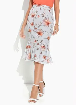 Rosalie - Saia Floral Azul com Peplum - ROSALIE