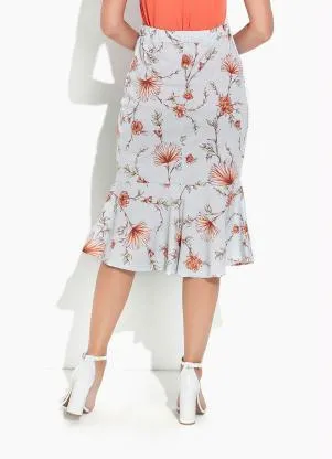Rosalie - Saia Floral Azul com Peplum - ROSALIE